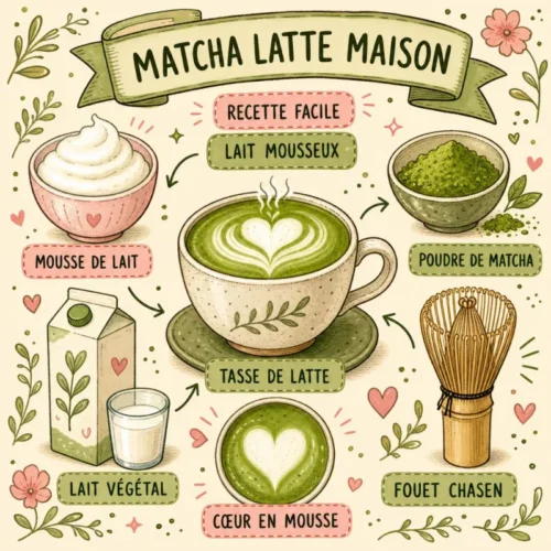 Matcha latte maison à la mousse de lait onctueuse, préparé avec fouet chasen