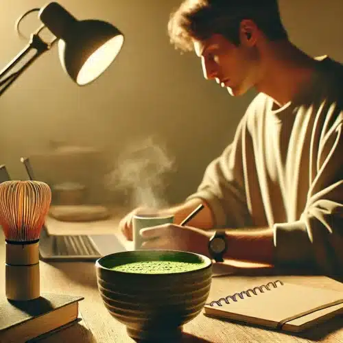 Concentration et réflexion avec une tasse de matcha