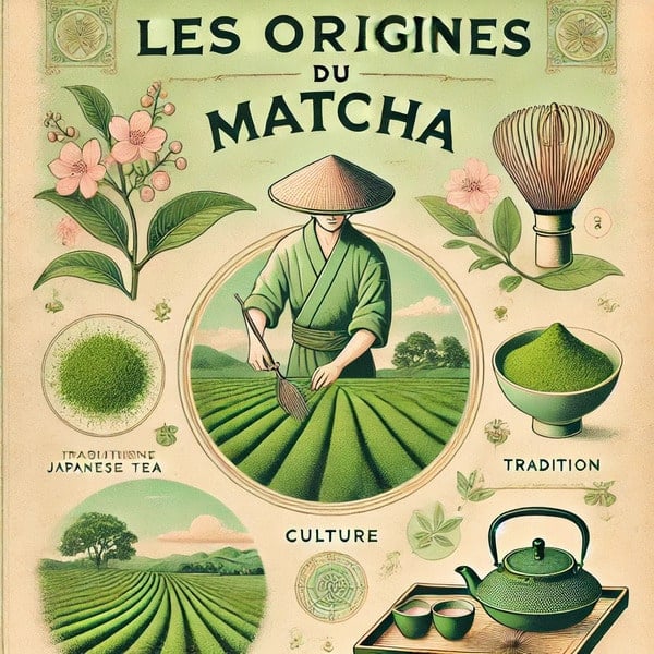 Infographie présentant les éléments origine du matcha