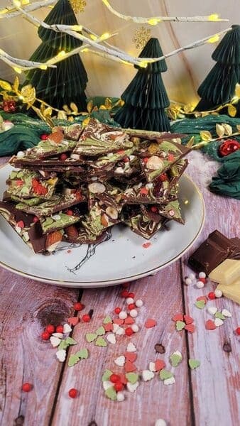 Assiette morceaux de chocolat au matcha