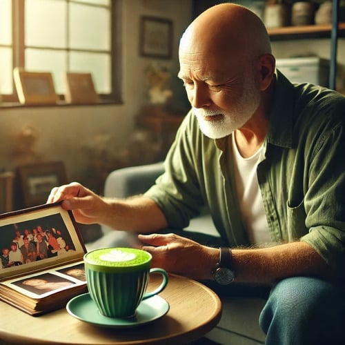 Un homme qui regarde une photo souvenir