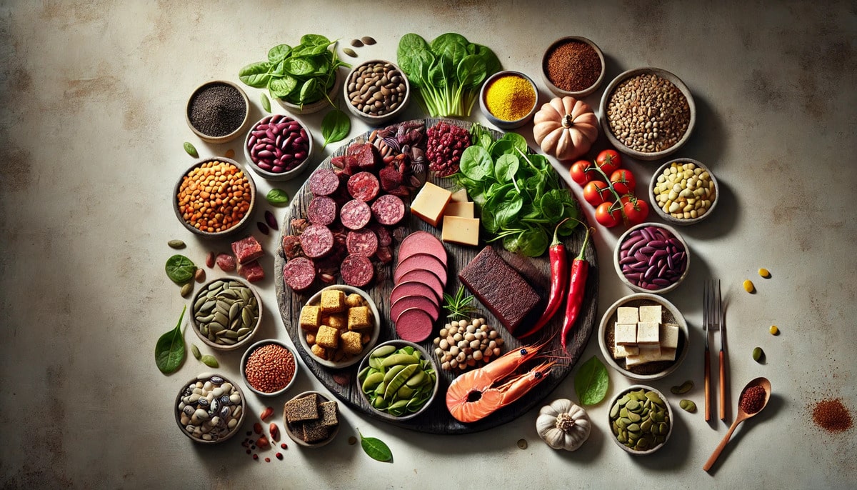 Variété d'aliments riches en fer héminique et non héminique pour une alimentation équilibrée