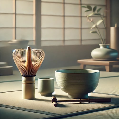 Cérémonie du thé matcha avec chasen bambou et chawan