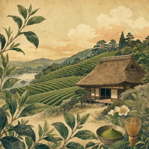 Champs de thé en terrasses de la région d'Uji, près de Kyoto