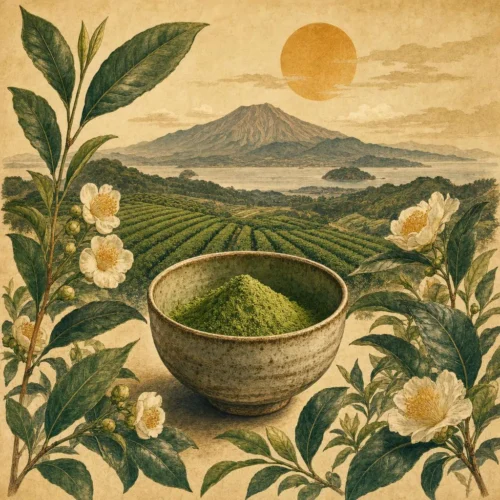Champs de thé de la région de Kagoshima, sud du Japon