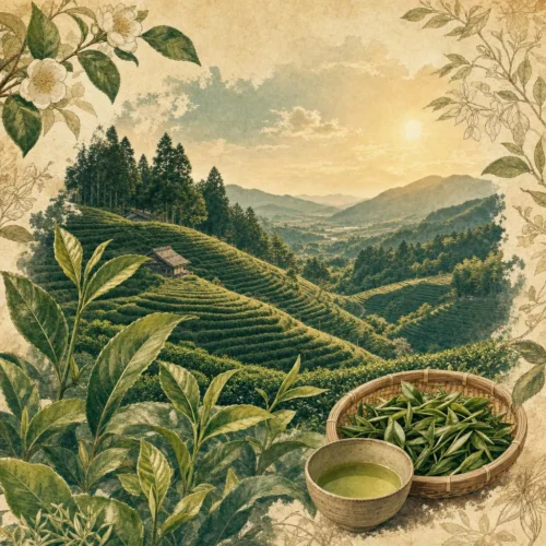 Collines de thé en terrasses de Wazuka, région d'Uji