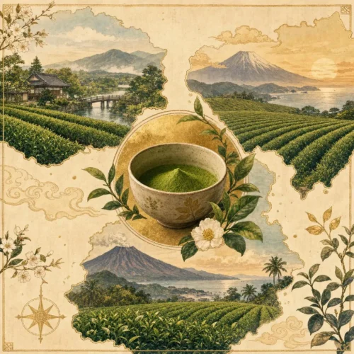 Carte illustrée des régions productrices de matcha au Japon