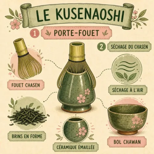 Kusenaoshi en céramique portant un chasen en bambou pour le séchage