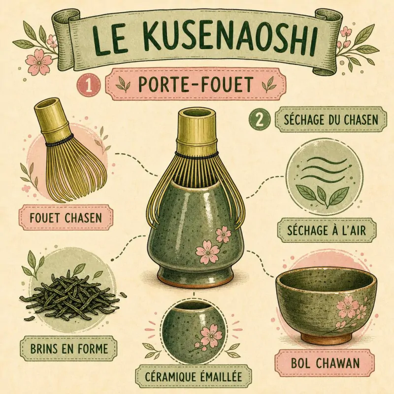 Kusenaoshi en céramique portant un chasen en bambou pour le séchage