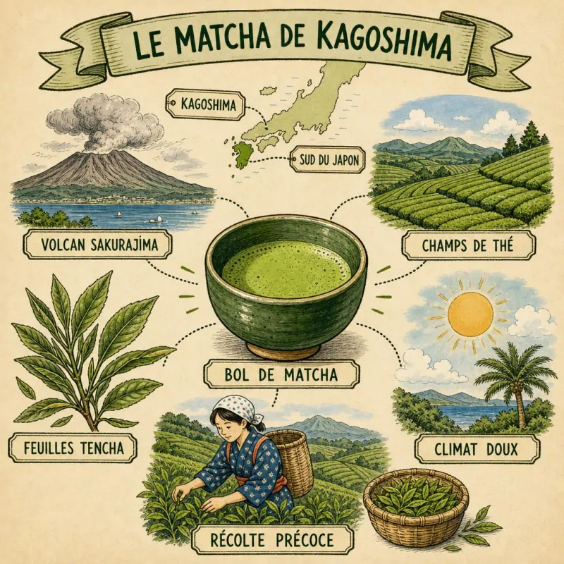 Champs de thé de la région de Kagoshima, sud du Japon