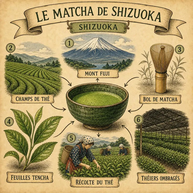 Champs de thé de Shizuoka avec le mont Fuji en arrière-plan