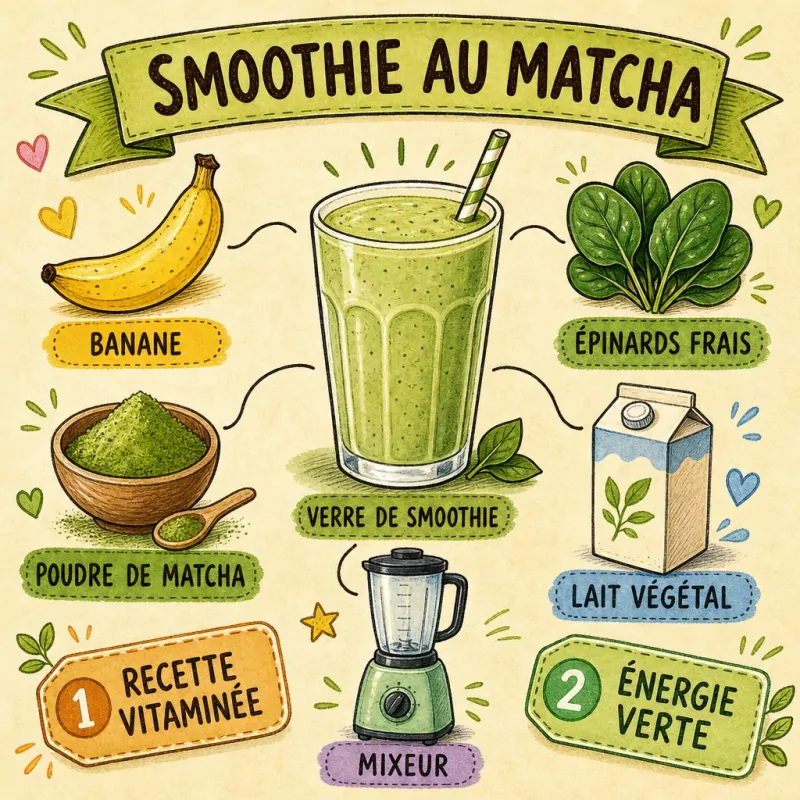 Smoothie au matcha vert crémeux dans un verre avec une paille