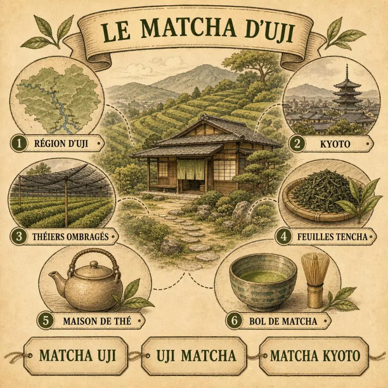 Champs de thé en terrasses de la région d'Uji, près de Kyoto