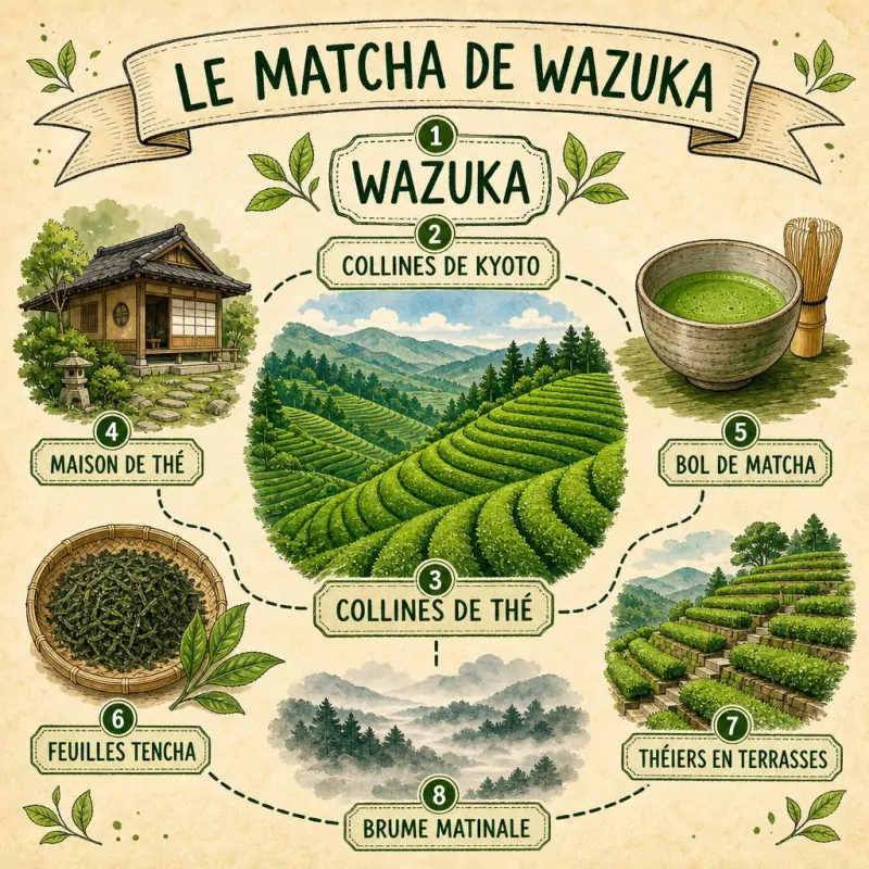 Collines de thé en terrasses de Wazuka, région d'Uji