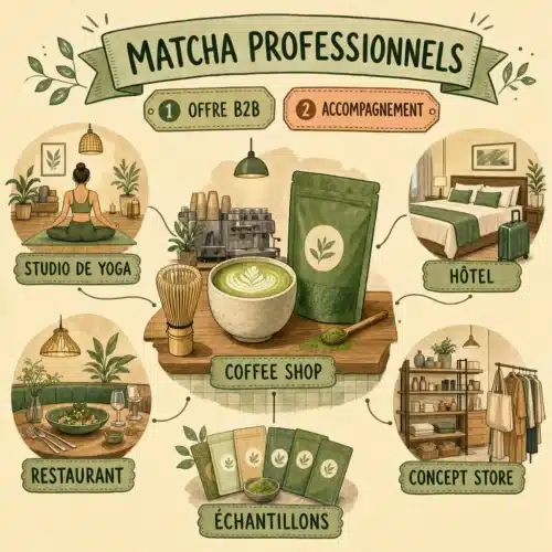 Matcha latte préparé dans un coffee shop, illustrant l'offre matcha B2B pour les professionnels